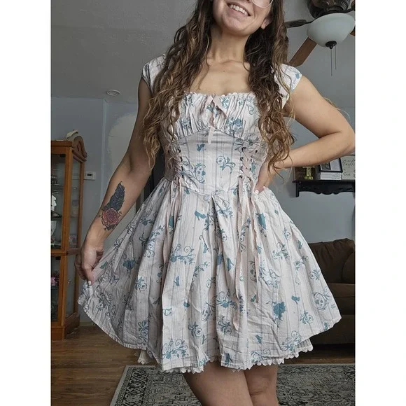 Disney Cinderella Dress Womens S Fairytale Babydoll Milkmaid Cottagecore Corset - Picture 1 of 15